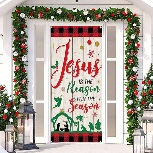 Lofaris Jesus Red Grid White Board Christmas Door Cover
