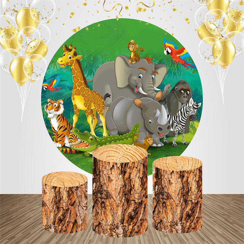 Lofaris Jungle Animal Safari Round Backdrop Kit For Birthday