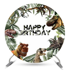 Lofaris Jungle Leaves And Dinosaurs Round Birthday Backdrop