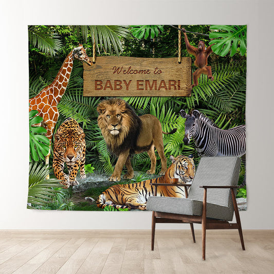 Lofaris Jungle Safari Wild Animal Custom Baby Shower Backdrop