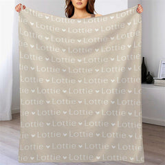 Lofaris Khaki Custom Name Heart Repeat Soft Gift Blanket