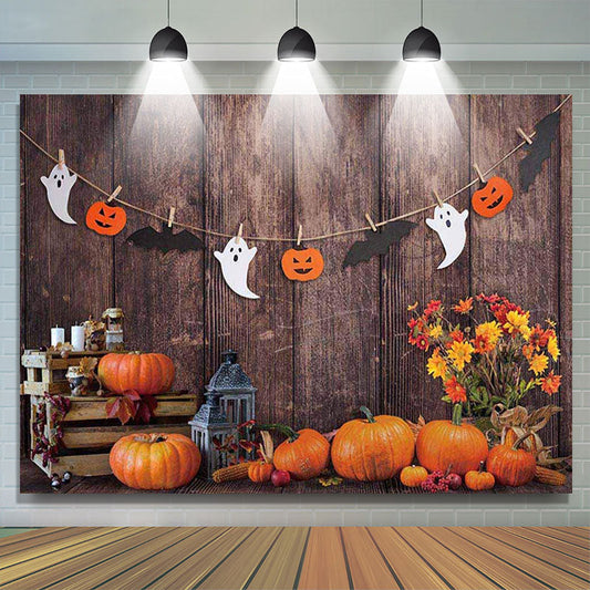 Lofaris Kids Pumpkin Halloween Autumn Brown Wood Backdrop