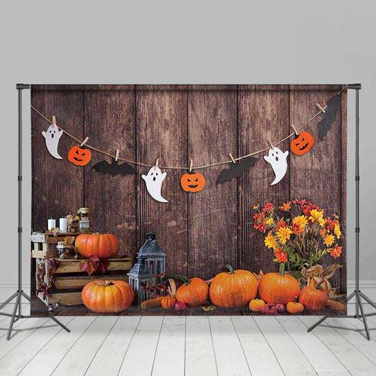 Lofaris Kids Pumpkin Halloween Autumn Brown Wood Backdrop