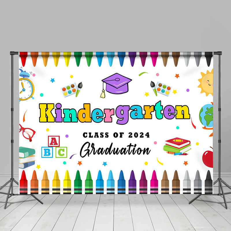Lofaris Kindergarten Colored Crayon Kids Graduation Backdrop