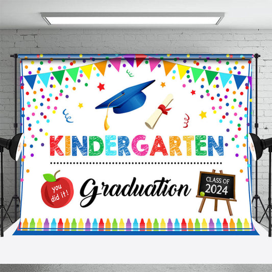 Lofaris Kindergarten Colorful Crayon Dot Graduation Backdrop