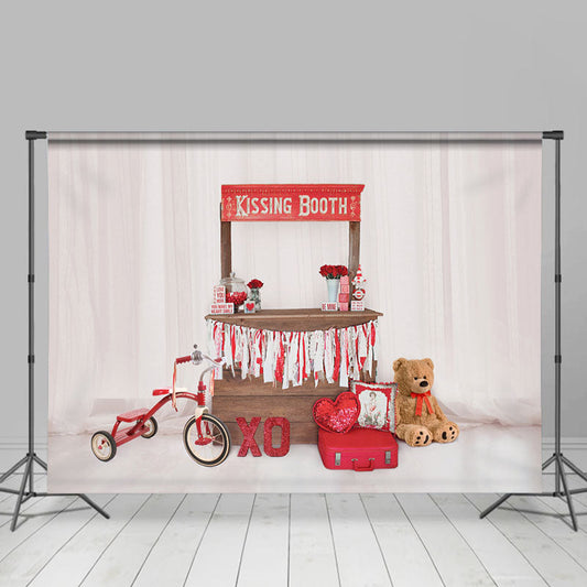 Lofaris Kissing Booth Tricycle Teddy Valentines Day Backdrop