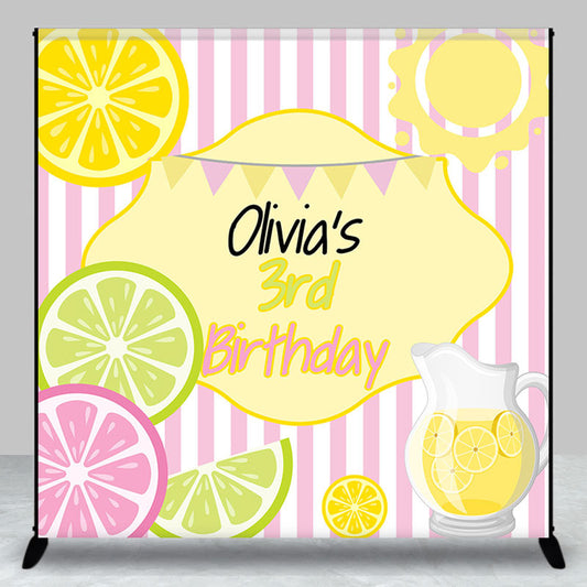 Lofaris Kiwi Orange Juicy Stripe Custom 3rd Birthday Backdrop