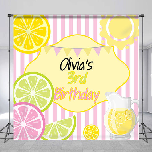 Lofaris Kiwi Orange Juicy Stripe Custom 3rd Birthday Backdrop