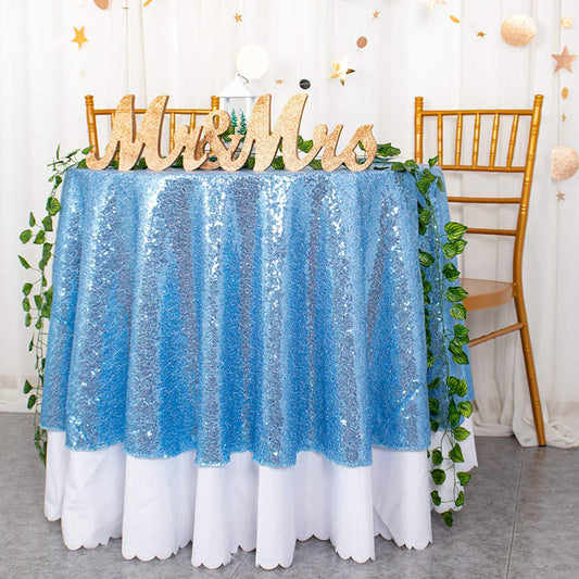 Lofaris Lake Blue Glitter Sequin Banquet Round Table Cover