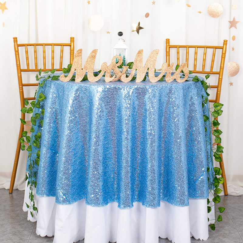 Lofaris Lake Blue Glitter Sequin Banquet Round Table Cover