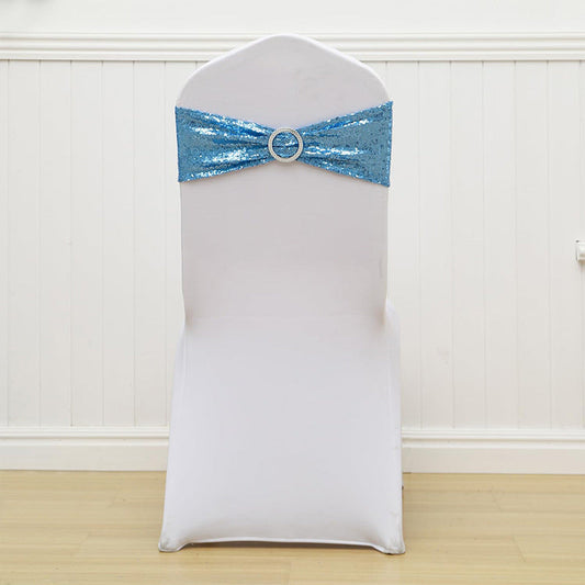 Lofaris Lake Blue Sequin Buckles Banquet Chair Sash Band Bows