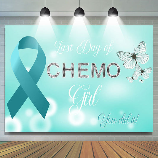Lofaris Last Day Of Chemo Girl Light Blue Bokeh Party Backdrop