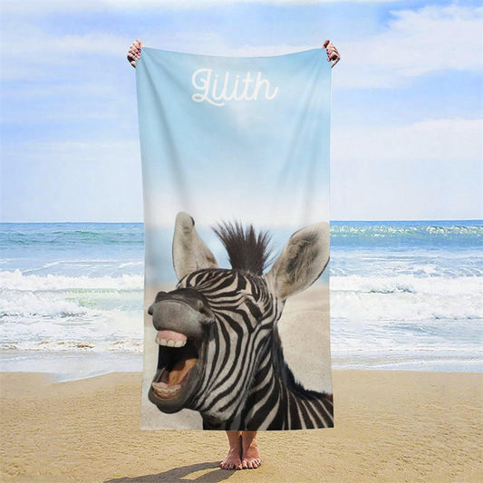 Lofaris Laughing Zebra Sand Bokeh Blue Sky Custom Beach Towel