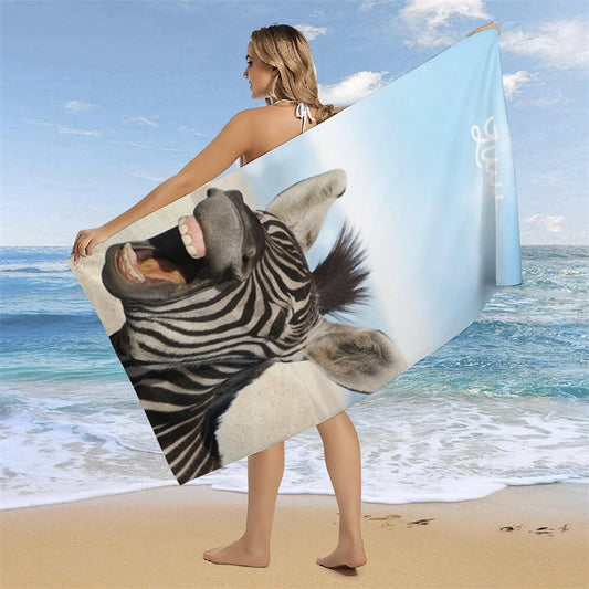 Lofaris Laughing Zebra Sand Bokeh Blue Sky Custom Beach Towel