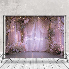 Lofaris Lavender Curtain Light Floral Trees Photo Backdrop
