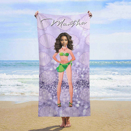 Lofaris Lavender Glitter Shell Custom Photo Beach Towel