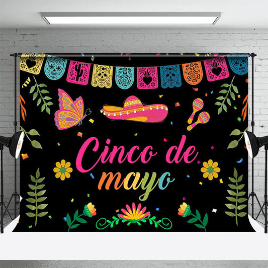 Lofaris Leaves Black Pink Cinco De Mayo Mexican Fiesta Backdrop