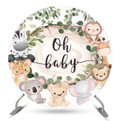 Lofaris Leaves Cute Animals Oh Baby Shower Round Backdrop