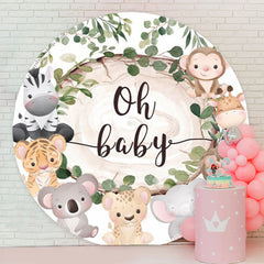 Lofaris Leaves Cute Animals Oh Baby Shower Round Backdrop