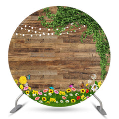 Lofaris Leaves Floral Spring Scene Wooden Round Backdrop