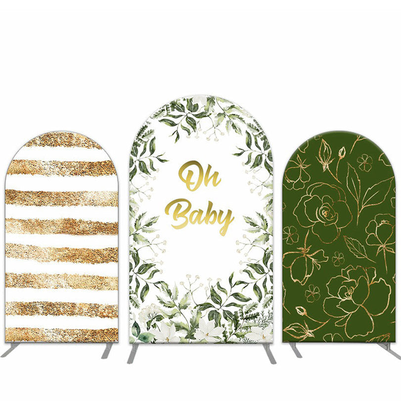 Lofaris Leaves Floral Stripe Oh Baby Shower Arch Backdrop Kit