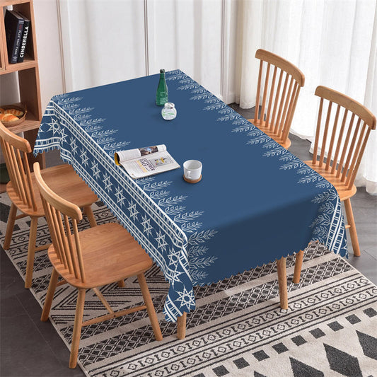 Lofaris Leaves Pattern Navy Blue Tablecloth For Kitchen Decor