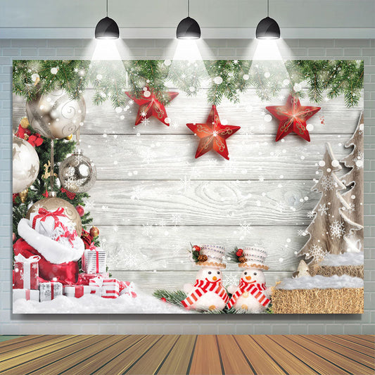 Lofaris Leaves Stars Snowflake White Wood Christmas Backdrop