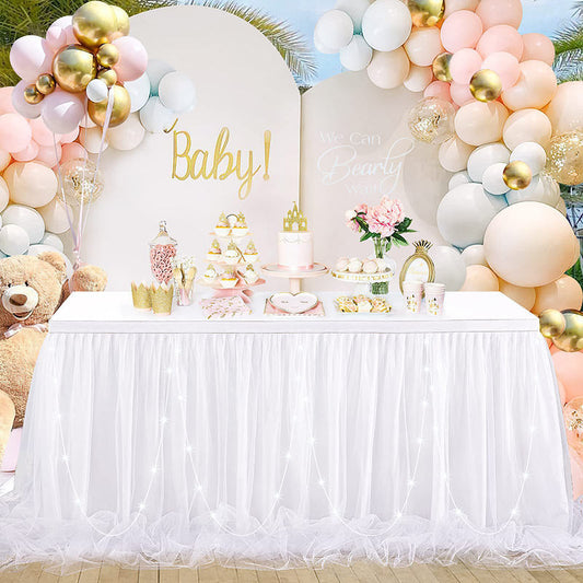 Lofaris LED Lights White Tulle Banquet Table Skirt Tablecloth