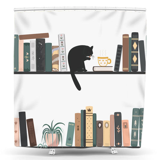 Lofaris Leisurely Cute Cat Hot Drink Bookshelf Shower Curatin