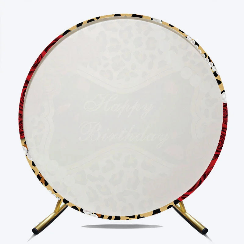 Lofaris Leopard Floral Pearl Circle Happy Birthday Backdrop