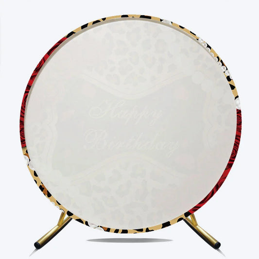 Lofaris Leopard Floral Pearl Circle Happy Birthday Backdrop