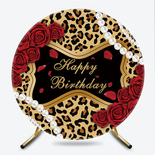 Lofaris Leopard Floral Pearl Circle Happy Birthday Backdrop