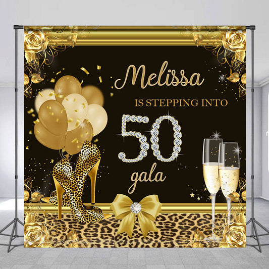 Lofaris Leopard Heels Golden Floral Custom Birthday Backdrop