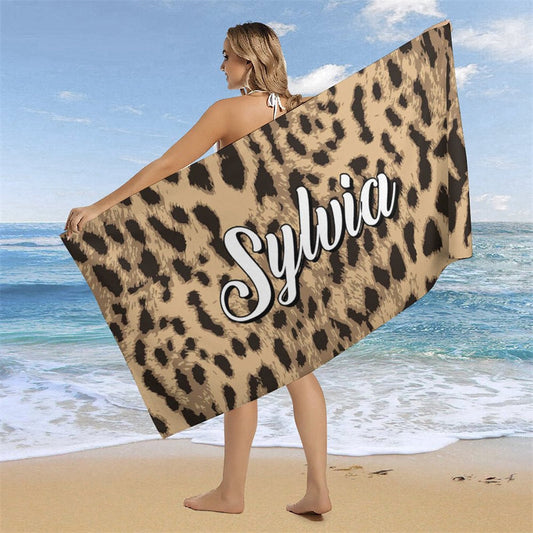 Lofaris Leopard Personalized Name Beach Towel Gifts for Women