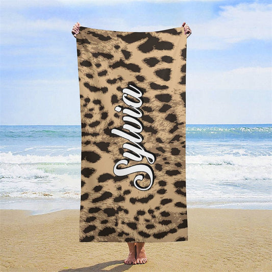 Lofaris Leopard Personalized Name Beach Towel Gifts for Women
