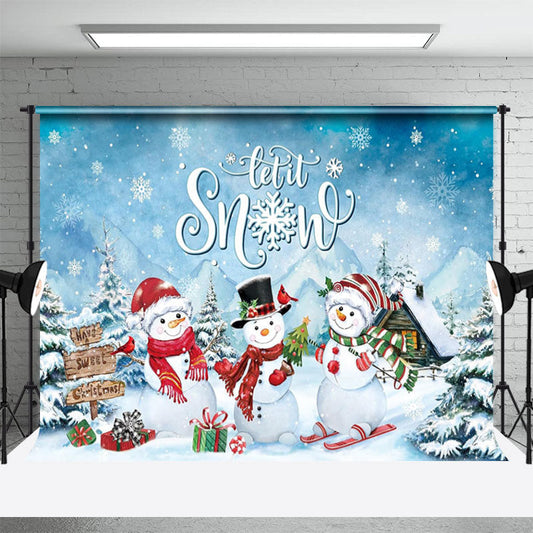 Lofaris Let It Snow Mountain Snowman Pine Winter Backdrop