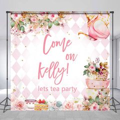 Lofaris Let Tea Party Pink Cup Cake Custom Birthday Backdrop
