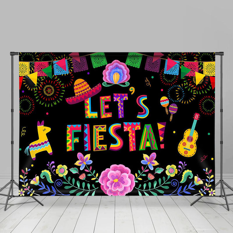 Lofaris Lets Fiesta Colorful Guitar Mexican Backdrop