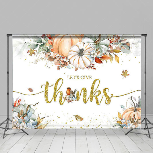 Lofaris Lets Give Thanks Floral Pumpkin Thanksgiving Backdrop