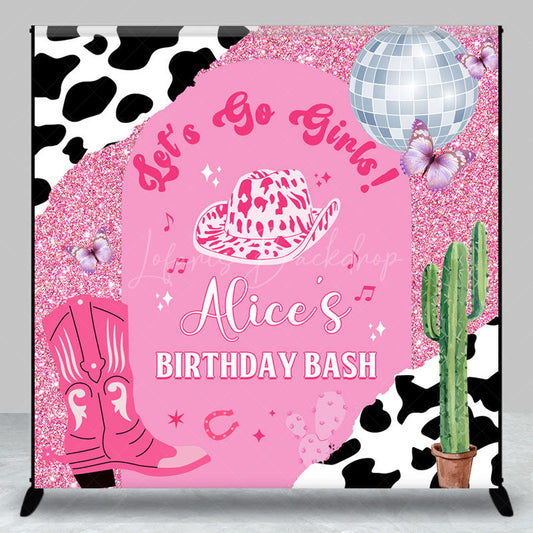 Lofaris Lets Go Girls Custom Pink Cowgirl Birthday Backdrop