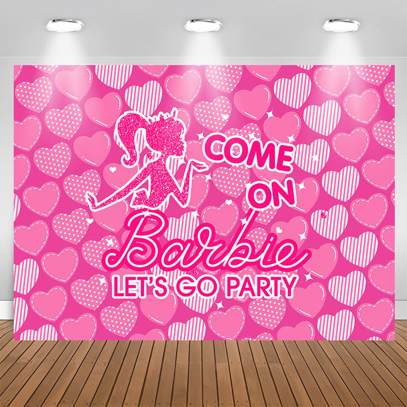 Lofaris Lets Go Party Barbie Theme Pink Heart Backdrop