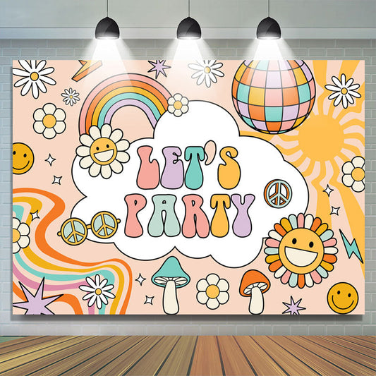 Lofaris Lets Party Groovy Rainbow Flowers Dance Backdrop