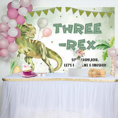 Lofaris Lets Party Like Dinosaur Green 3Rd Birthday Backdrop