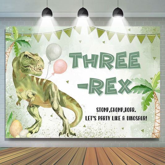 Lofaris Lets Party Like Dinosaur Green 3Rd Birthday Backdrop