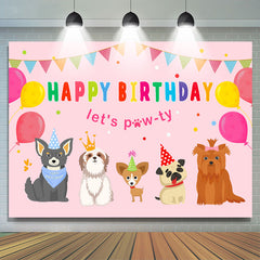 Lofaris Lets Paw-ty Pink Balloon Happy Birthday Backdrop