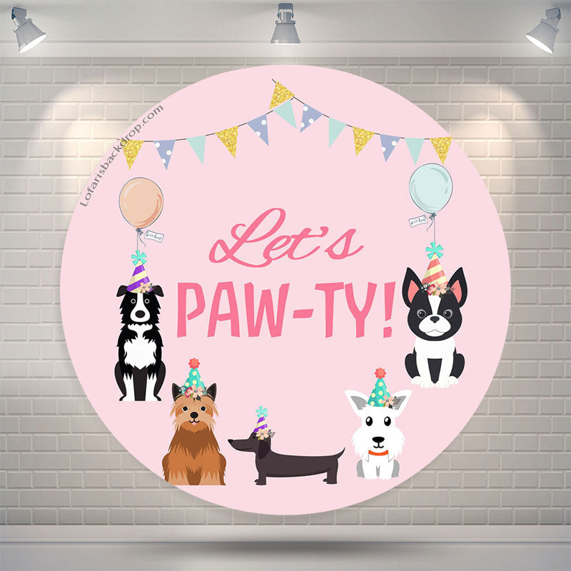 Lofaris Lets Pawty Dogs Pink Round Happy Birthday Backdrop
