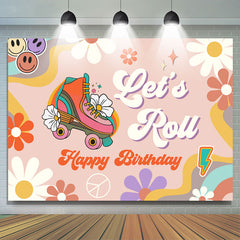 Lofaris Lets Roll Groovy Rainbow Happy Birthday Backdrop