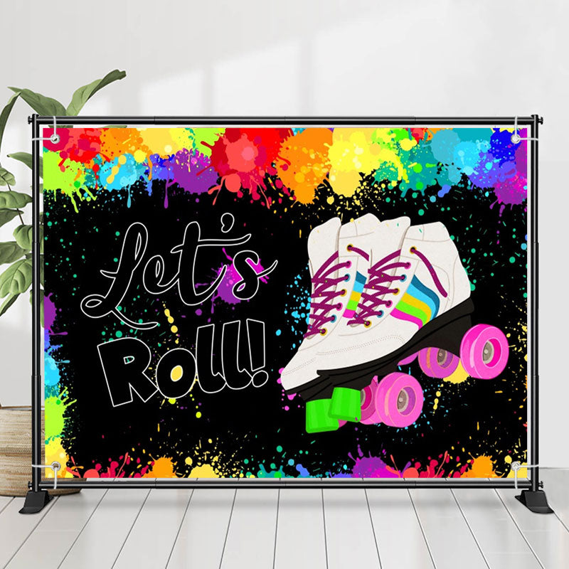 Lofaris Lets Roll Shoes Colorful Paint Birthday Backdrop