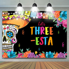Lofaris Lets Three Floral Fiesta Kids 3rd Birthday Backdrop