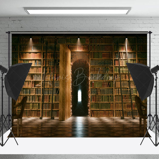 Lofaris Library Bookcase Arch Vintage Wall Photo Backdrop